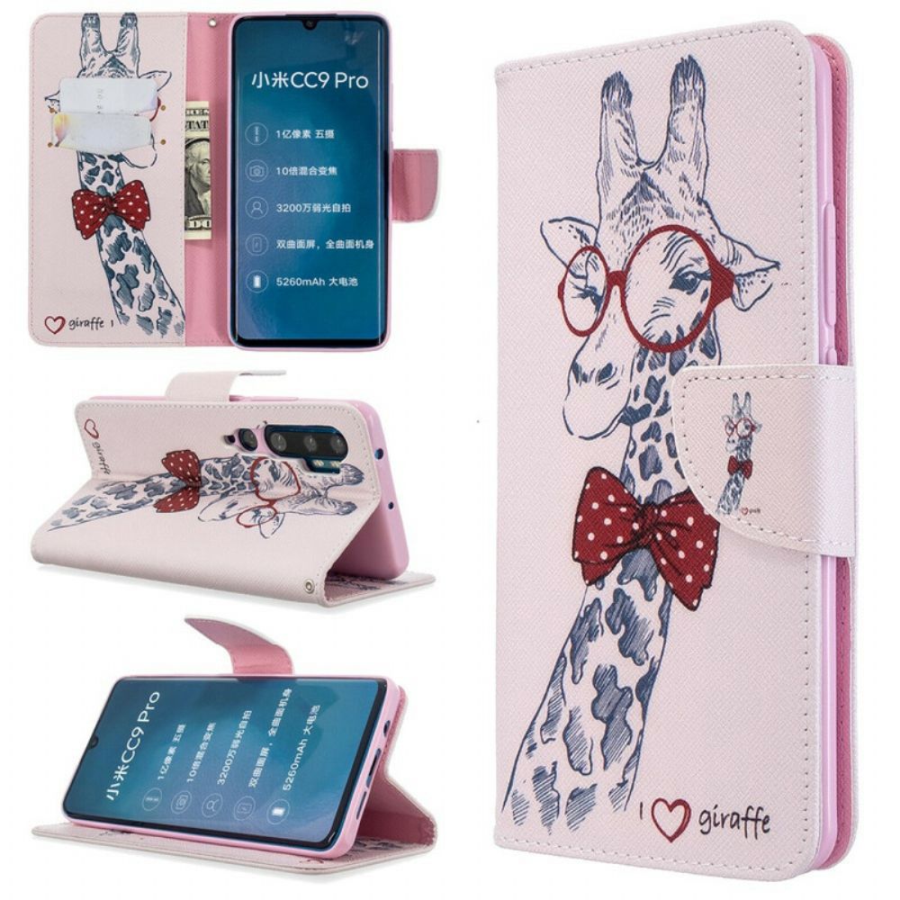 Leren Hoesje voor Xiaomi Mi Note 10 / 10 Pro Nerdy Giraf