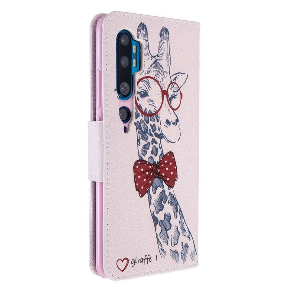 Leren Hoesje voor Xiaomi Mi Note 10 / 10 Pro Nerdy Giraf