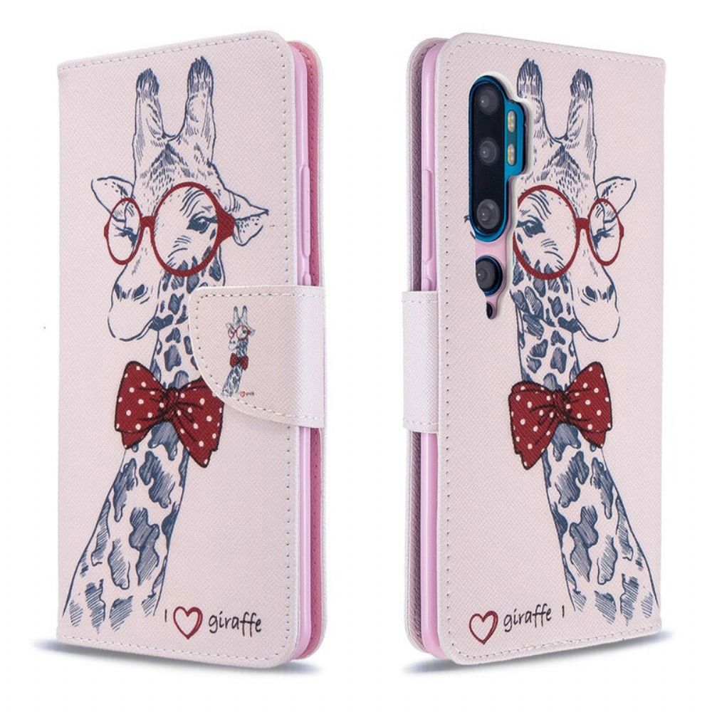 Leren Hoesje voor Xiaomi Mi Note 10 / 10 Pro Nerdy Giraf