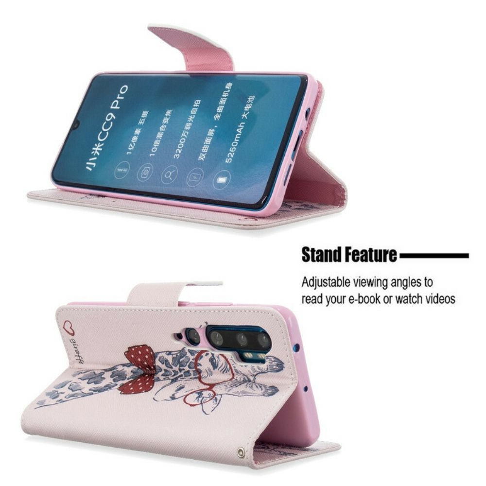 Leren Hoesje voor Xiaomi Mi Note 10 / 10 Pro Nerdy Giraf