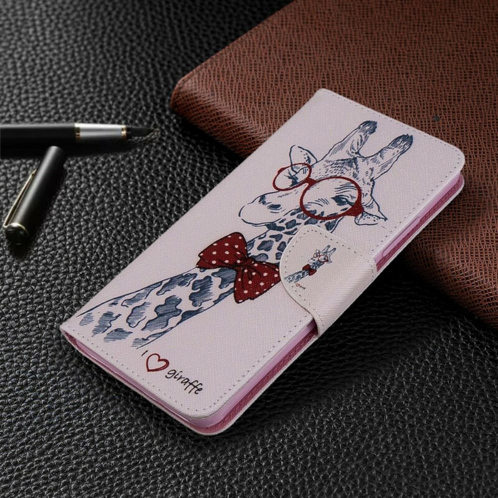 Leren Hoesje voor Xiaomi Mi Note 10 / 10 Pro Nerdy Giraf