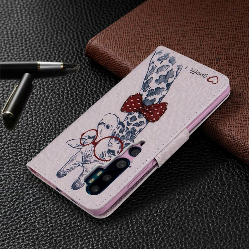 Leren Hoesje voor Xiaomi Mi Note 10 / 10 Pro Nerdy Giraf