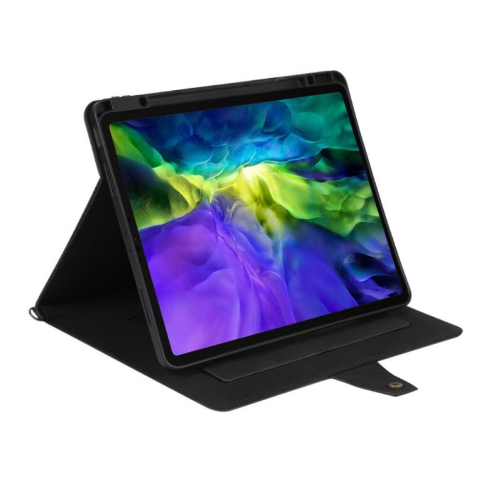 Folio-hoesje voor iPad Pro 12.9" (2021) (2020) (2018) Rfid-schouderband Met Leereffect