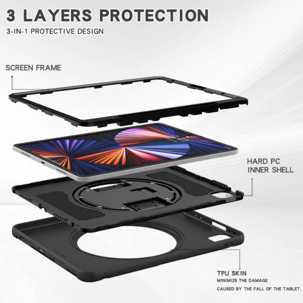 Hoesje voor iPad Pro 12.9" (2021) (2020) (2018) Resistent Met Riem En Steun