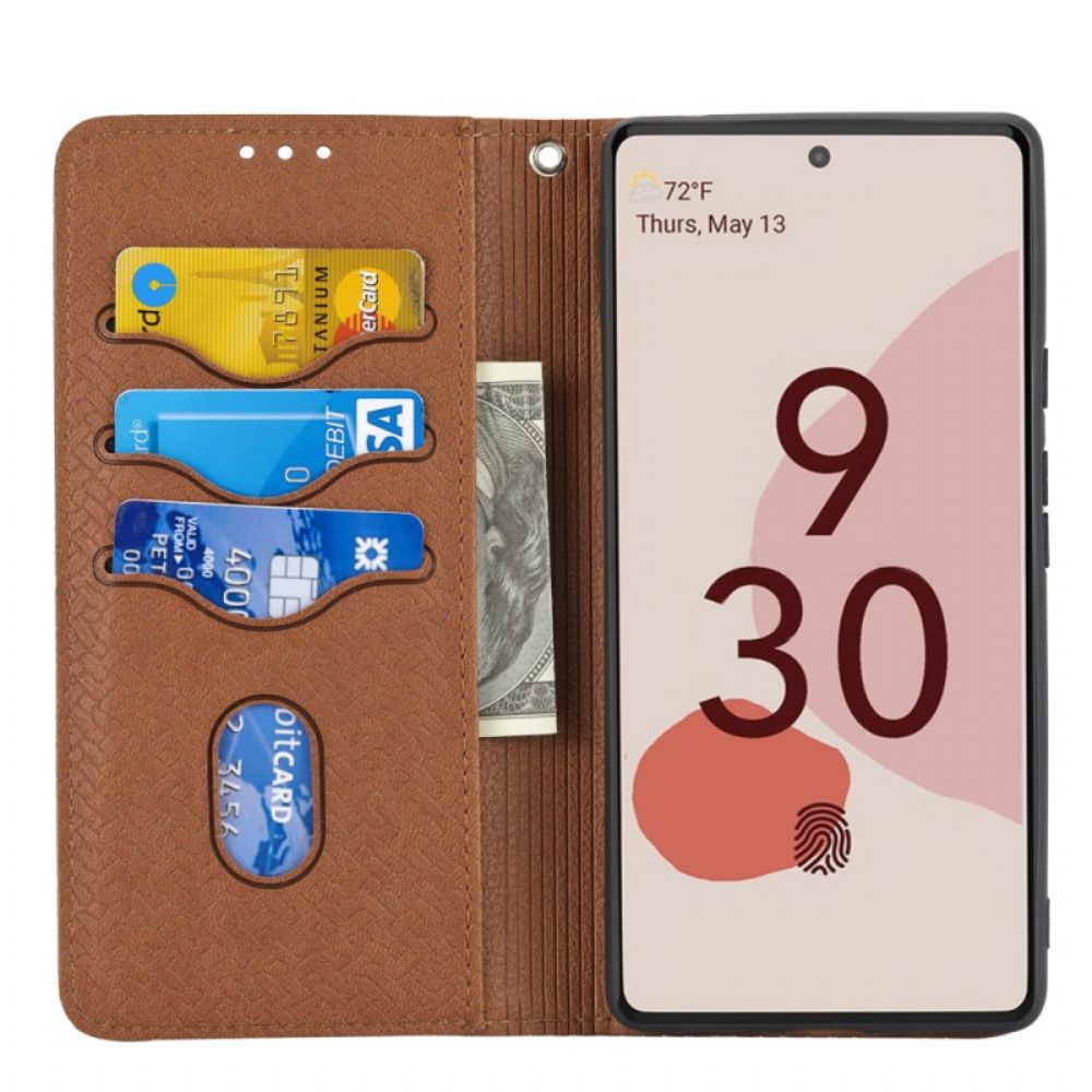 Flip Case voor Google Pixel 6 Met Ketting Stijl Geweven Leren Band