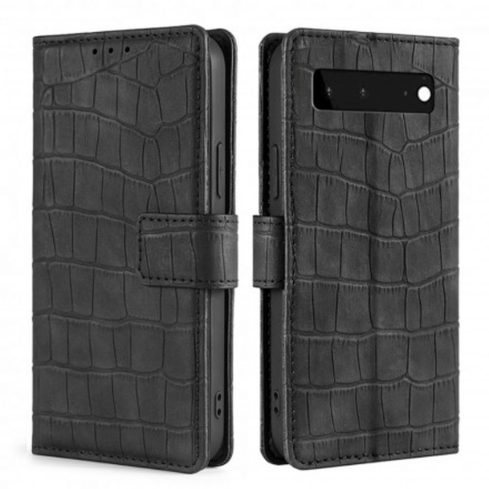 Flip Case voor Google Pixel 6 Skin-touch Krokodil