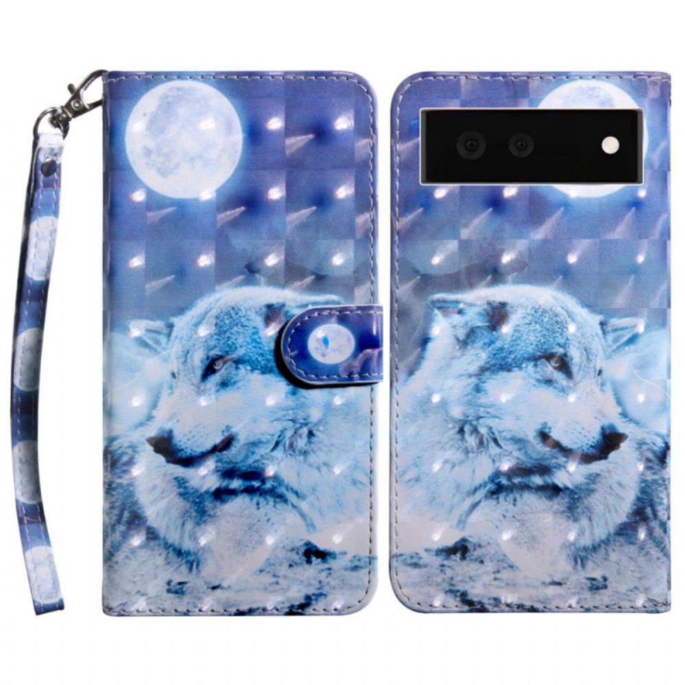 Folio-hoesje voor Google Pixel 6 Maanlicht Wolf