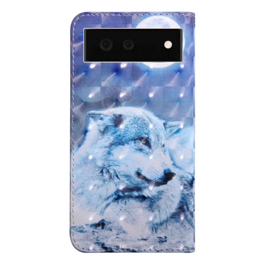 Folio-hoesje voor Google Pixel 6 Maanlicht Wolf