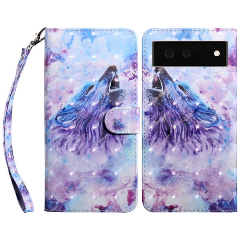 Leren Hoesje voor Google Pixel 6 Aquarel Wolf