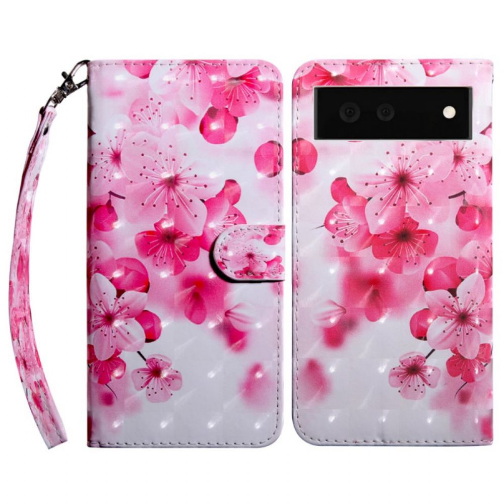 Leren Hoesje voor Google Pixel 6 Roze Bloemen