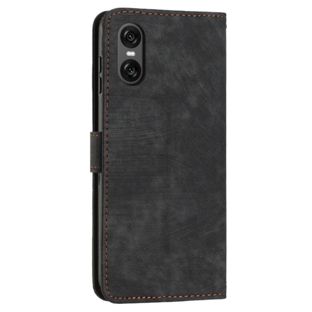 Flip Case Leren Sony Xperia 10 Vi Straplijnen