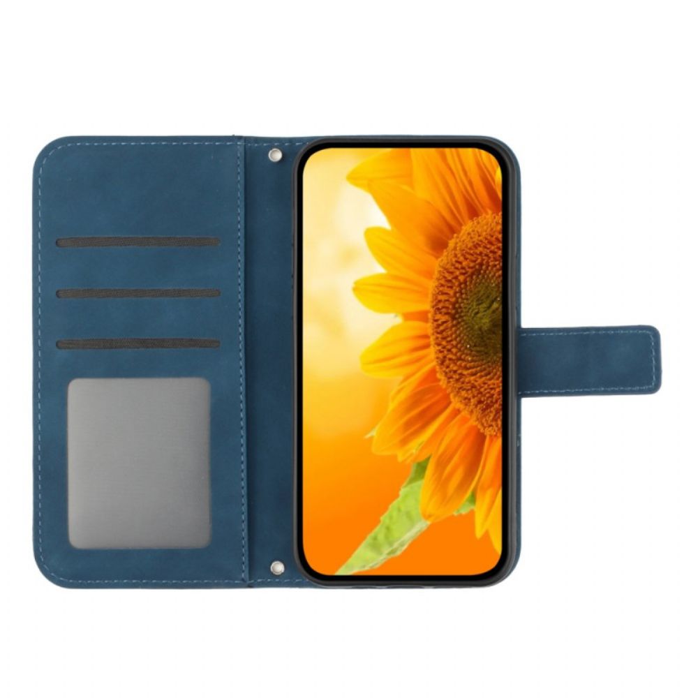 Flip Case Leren Sony Xperia 10 Vi Zonnebloem Schouderband