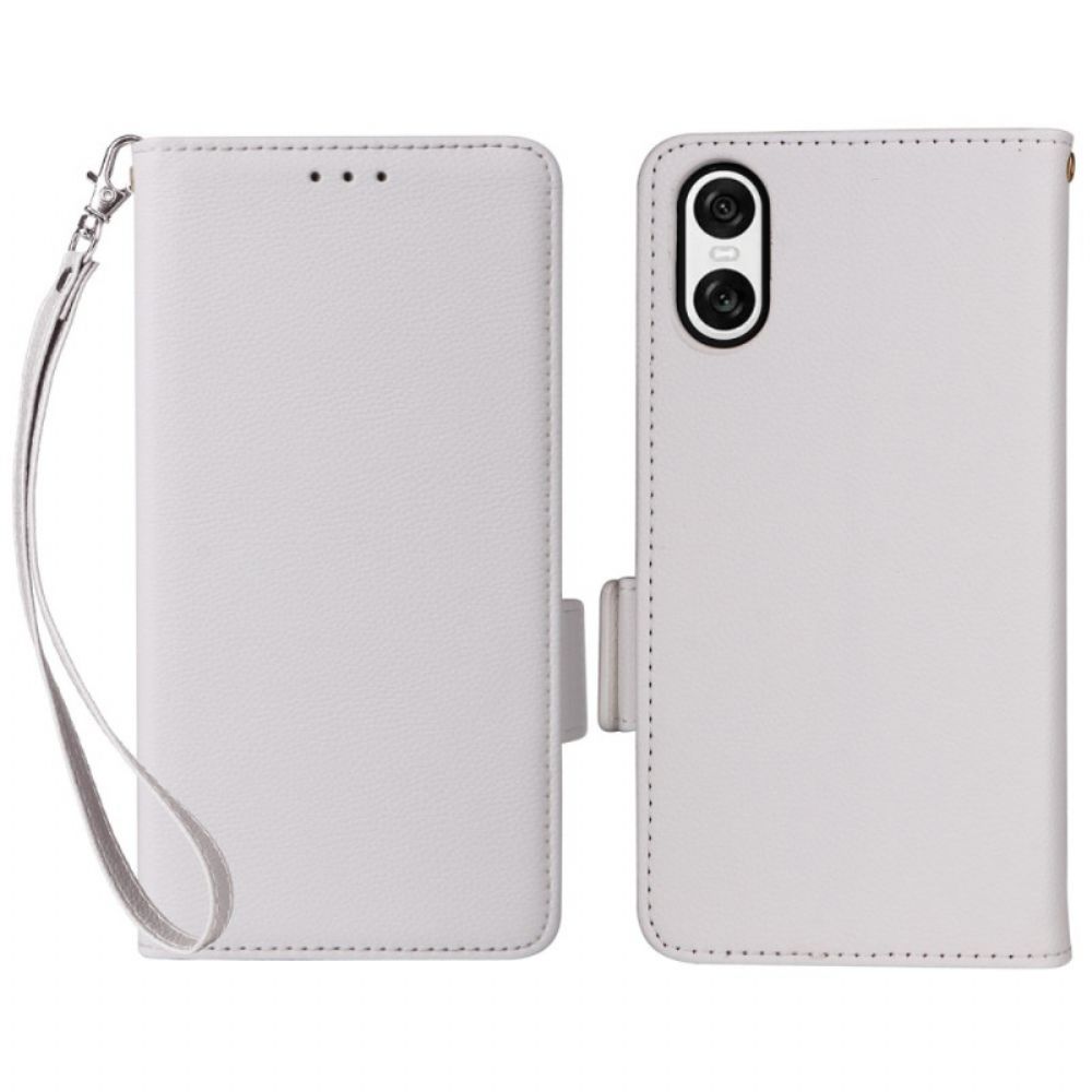 Folio-hoesje Sony Xperia 10 Vi Telefoonhoesje Dubbele Sluiting En Riem Met Litchi-textuur