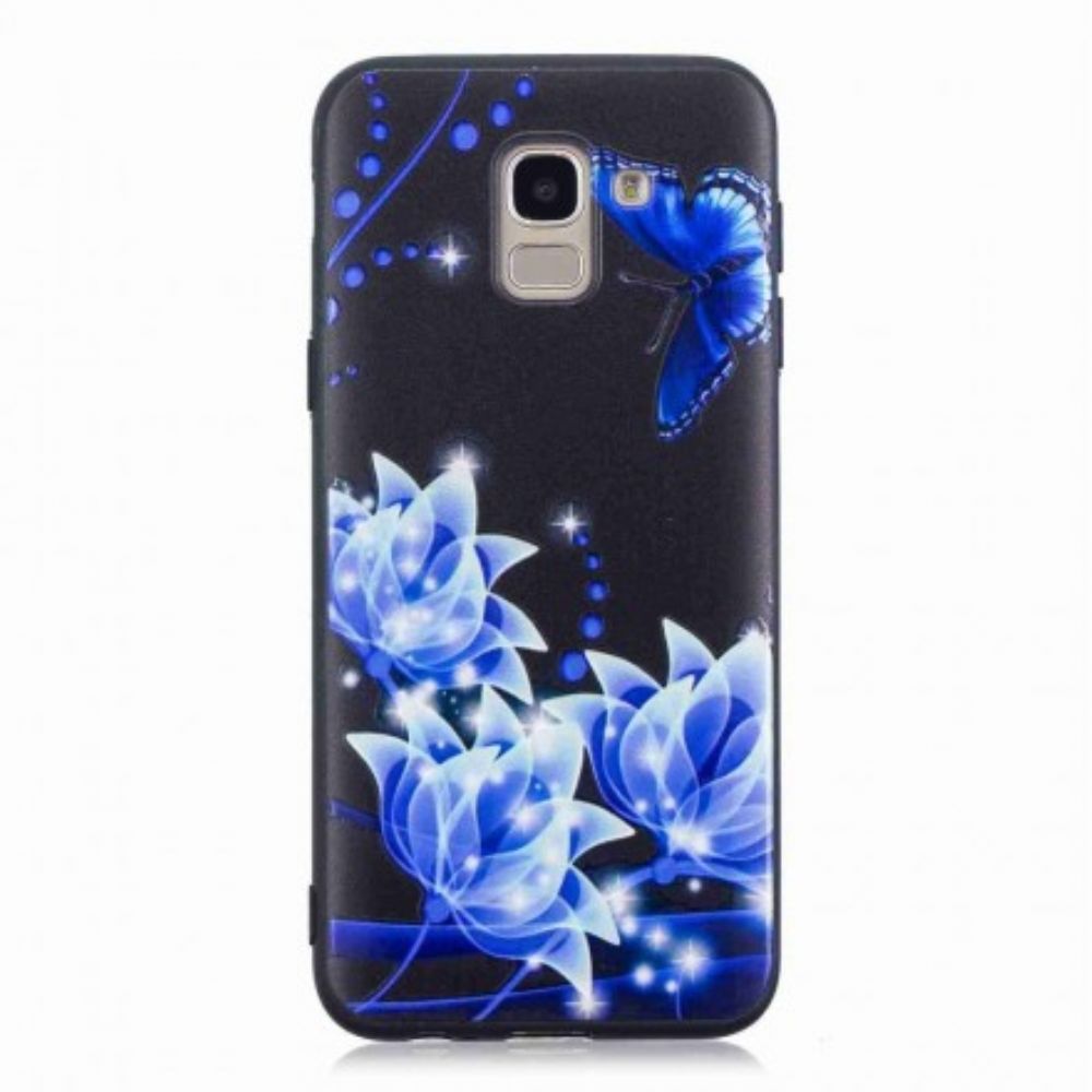 Hoesje voor Samsung Galaxy J6 Vlinder En Blauwe Bloemen