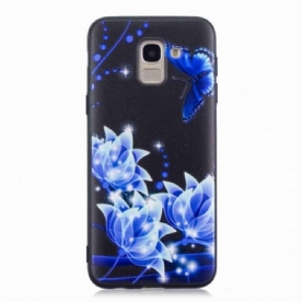 Hoesje voor Samsung Galaxy J6 Vlinder En Blauwe Bloemen