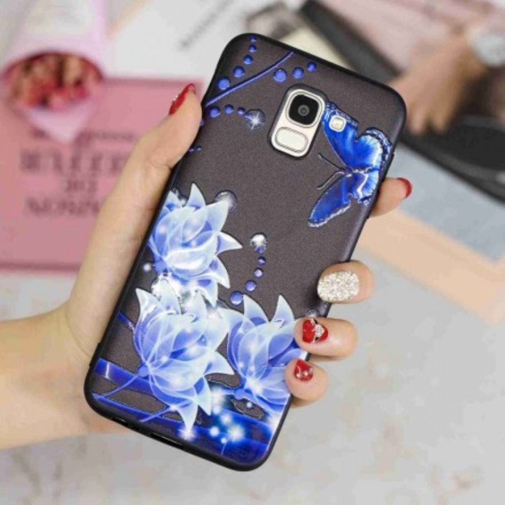 Hoesje voor Samsung Galaxy J6 Vlinder En Blauwe Bloemen