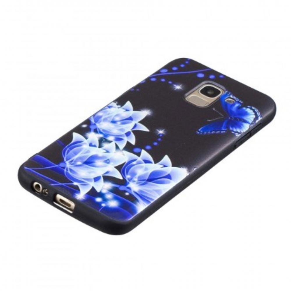 Hoesje voor Samsung Galaxy J6 Vlinder En Blauwe Bloemen