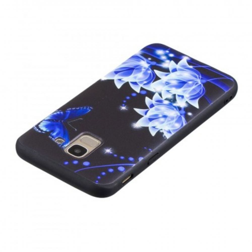 Hoesje voor Samsung Galaxy J6 Vlinder En Blauwe Bloemen