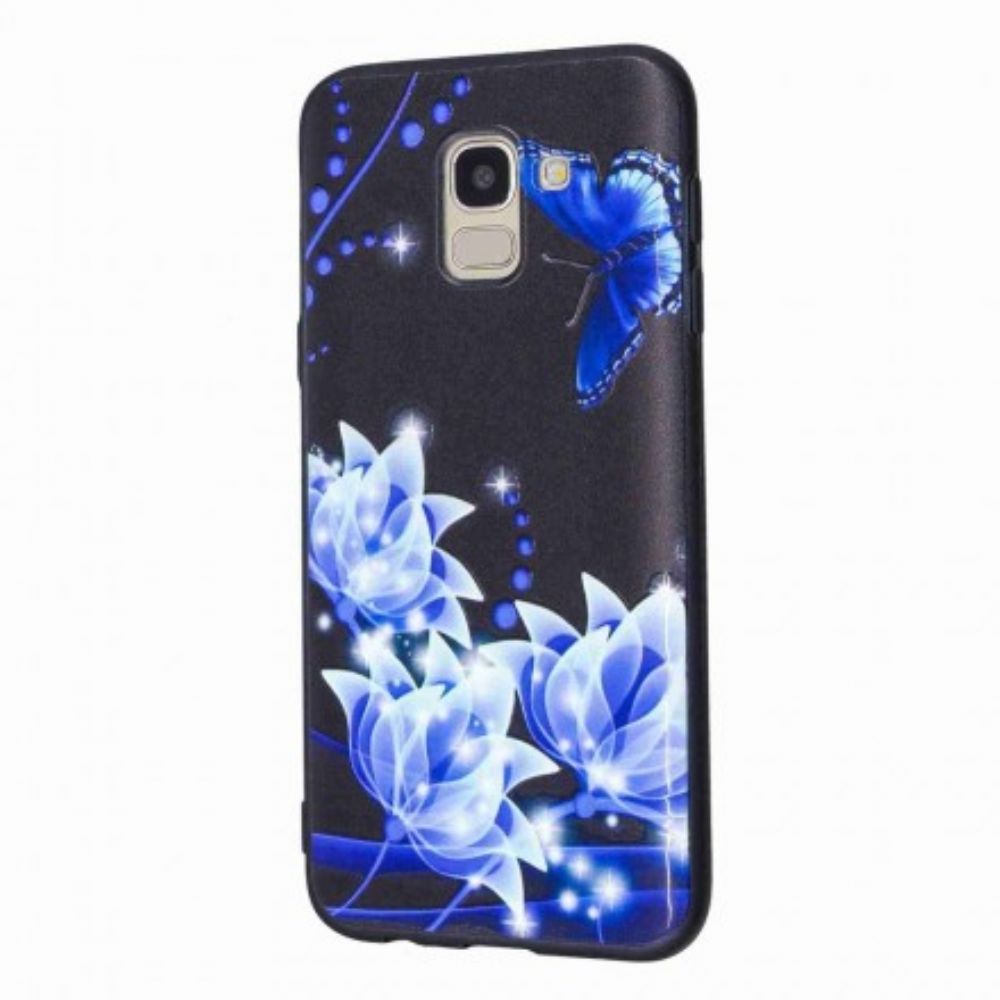 Hoesje voor Samsung Galaxy J6 Vlinder En Blauwe Bloemen