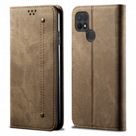 Bescherming Hoesje voor Oppo A15 Folio-hoesje Imitatieleer Jeanstextuur