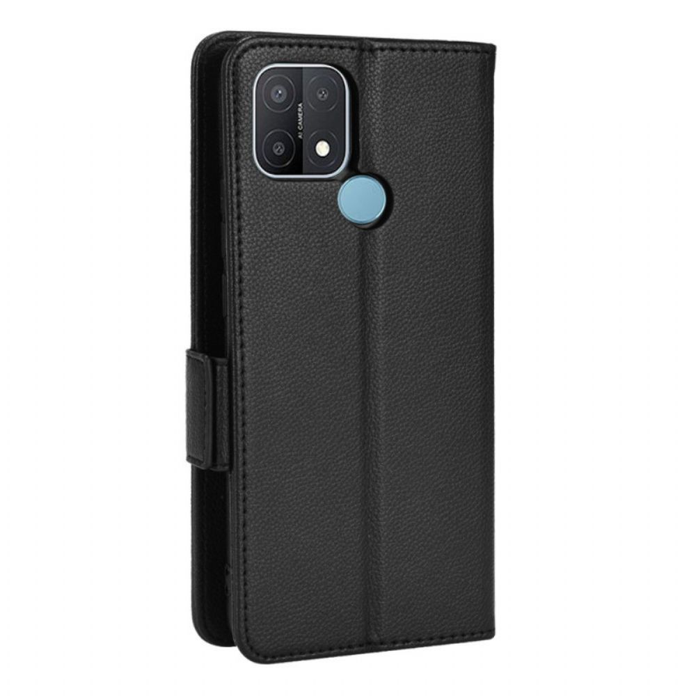 Folio-hoesje voor Oppo A15 Flip Case Litchi Met Dubbele Klep Nieuwe Kleuren