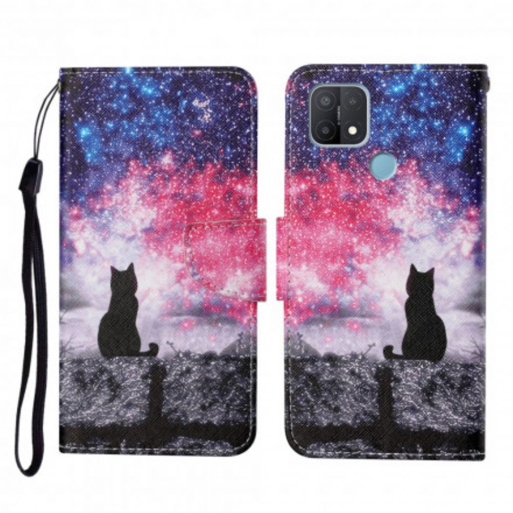 Leren Hoesje voor Oppo A15 Kattenverhalen Met Lanyard