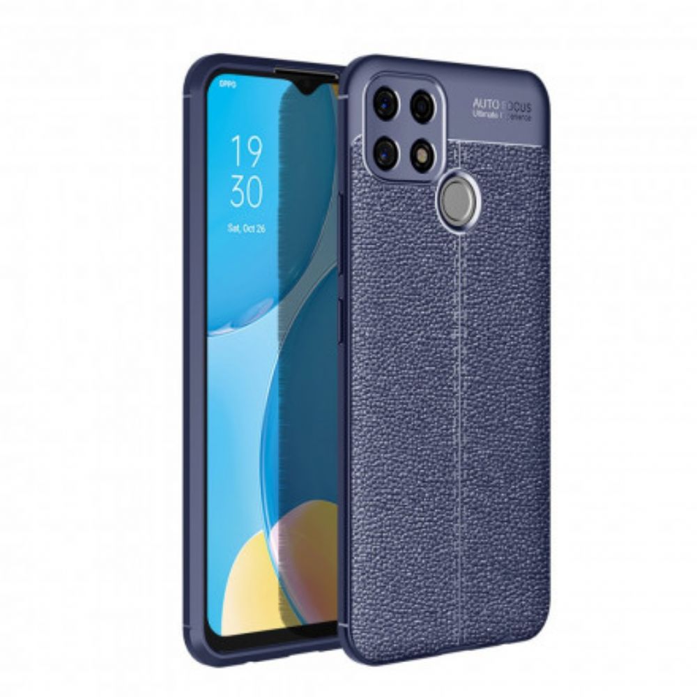 Telefoonhoesje voor Oppo A15 Dubbele Lijn Litchi Leder Effect