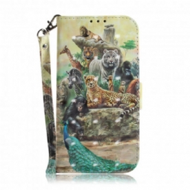 Flip Case voor Moto G9 Plus Met Ketting Thong Safari Dieren