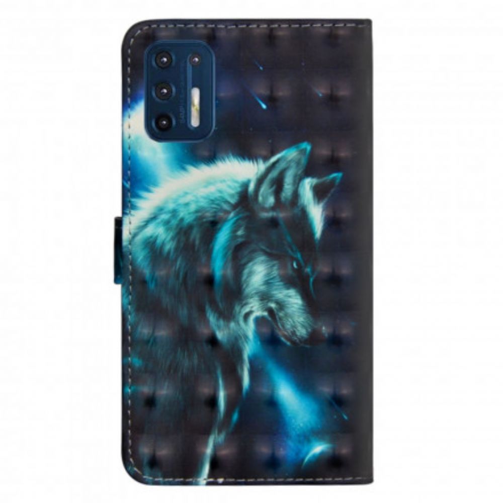 Leren Hoesje voor Moto G9 Plus Majestueuze Wolf