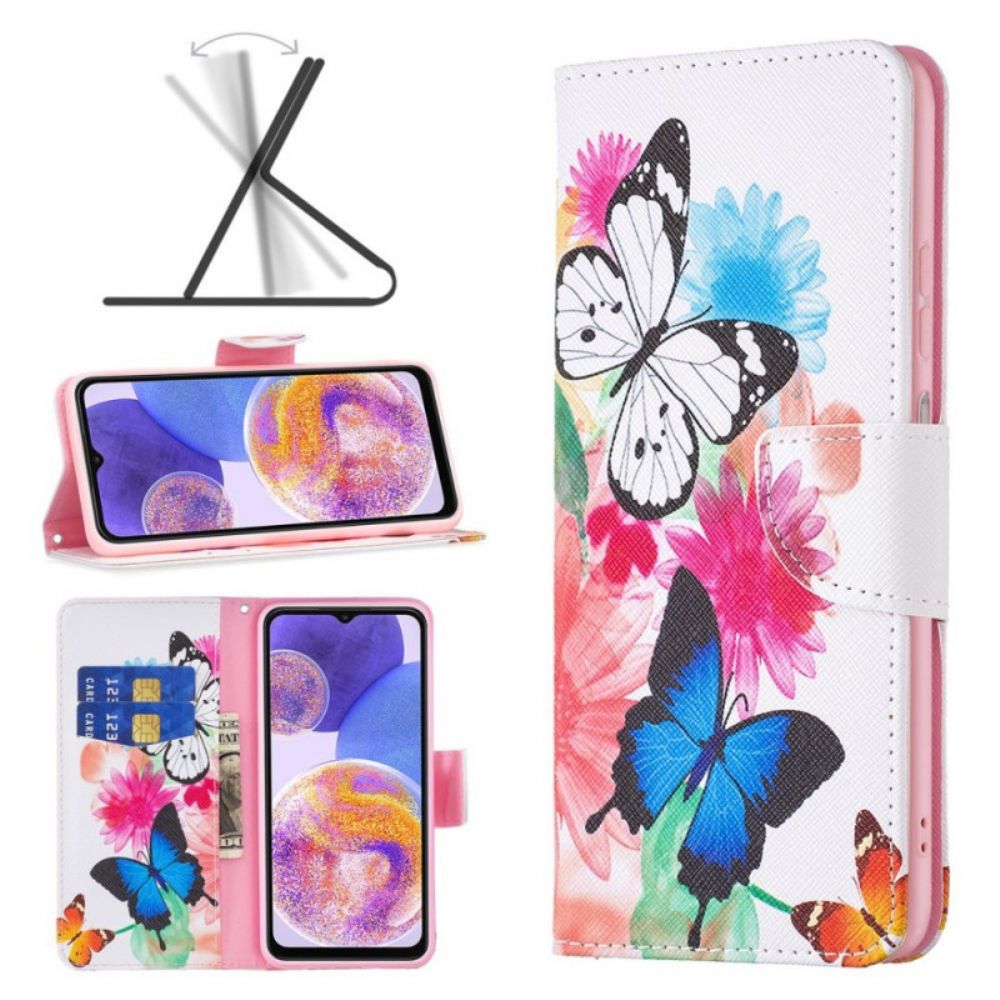 Folio-hoesje voor Samsung Galaxy M23 5G Aquarel Vlinders