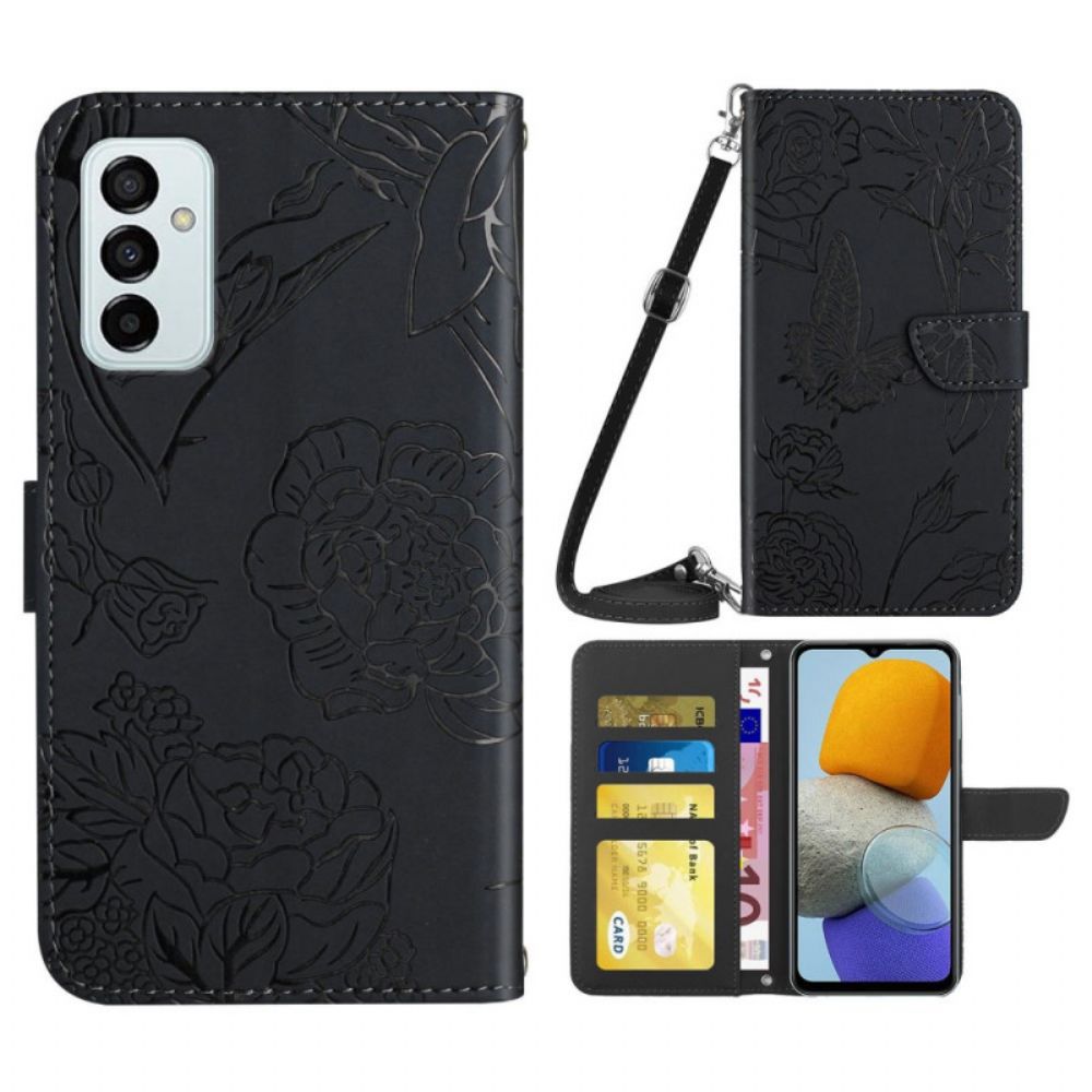 Folio-hoesje voor Samsung Galaxy M23 5G Discrete Vlinders En Schouderriem