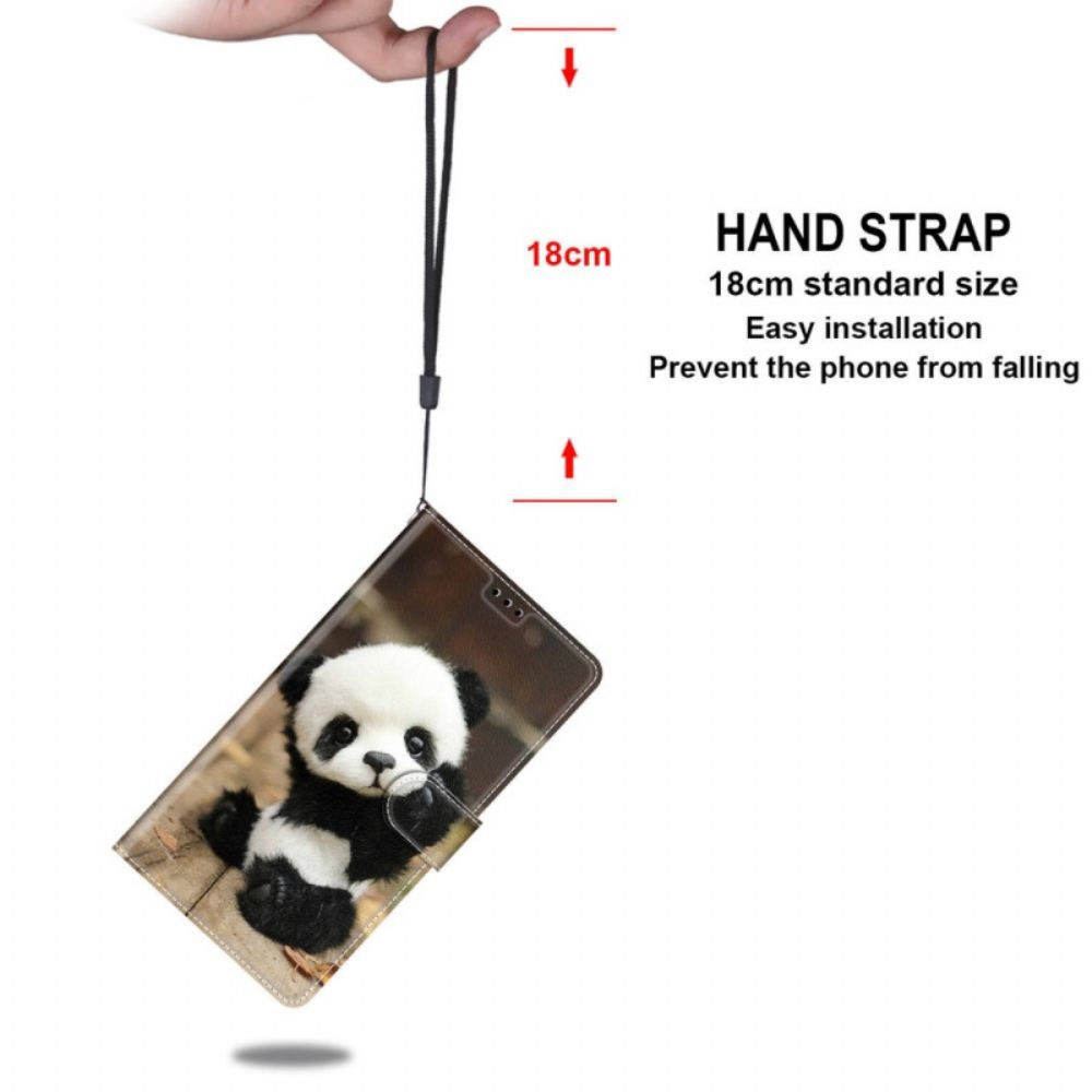 Folio-hoesje voor Samsung Galaxy M23 5G Met Ketting Kleine Panda Met Riem