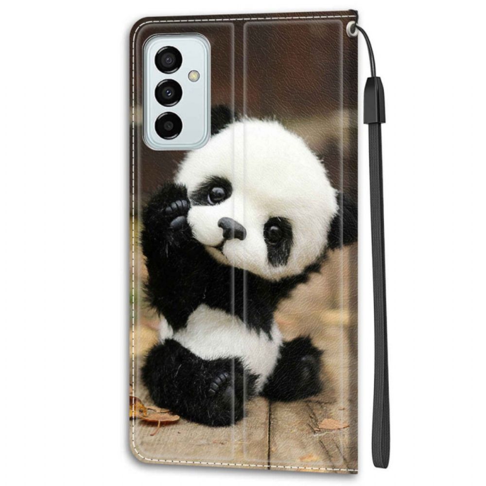 Folio-hoesje voor Samsung Galaxy M23 5G Met Ketting Kleine Panda Met Riem