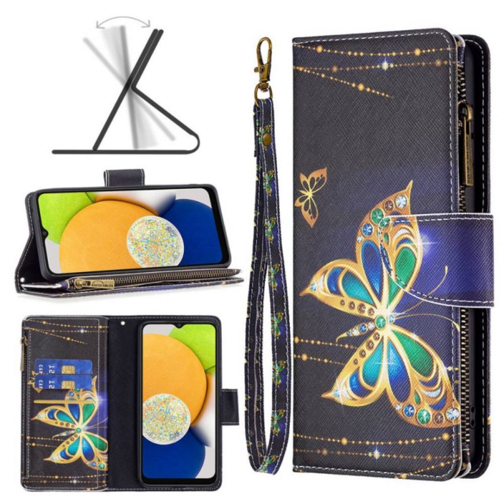 Leren Hoesje voor Samsung Galaxy M23 5G Butterfly Portemonnee En Lanyard