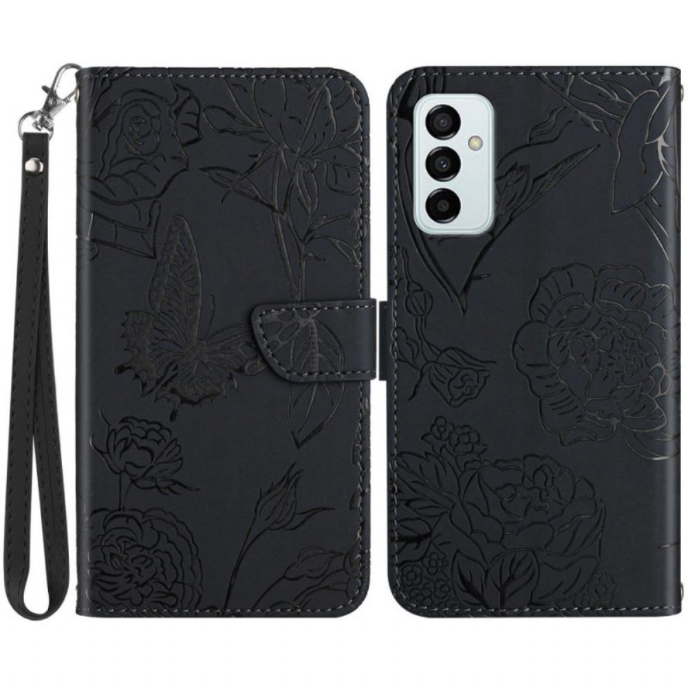 Leren Hoesje voor Samsung Galaxy M23 5G Discrete Vlinders En Koord