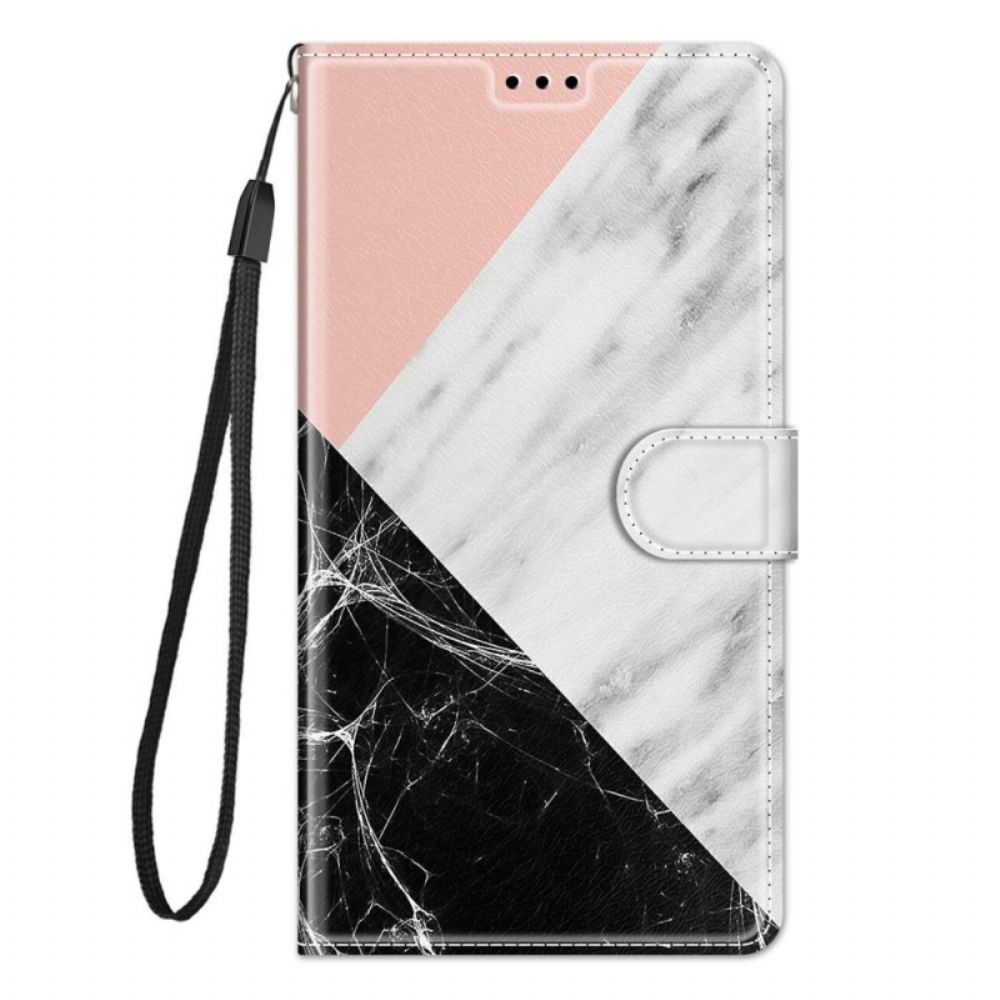 Leren Hoesje voor Samsung Galaxy M23 5G Marmer En Riem