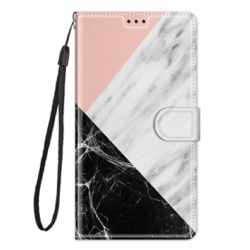 Leren Hoesje voor Samsung Galaxy M23 5G Marmer En Riem