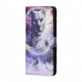 Leren Hoesje voor Samsung Galaxy M23 5G Met Ketting Gebonden Wolf