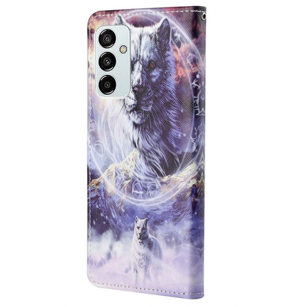 Leren Hoesje voor Samsung Galaxy M23 5G Met Ketting Gebonden Wolf