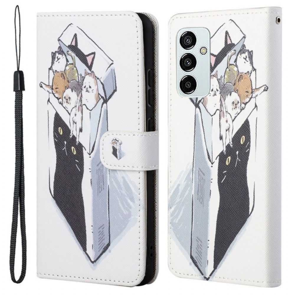 Leren Hoesje voor Samsung Galaxy M23 5G Met Ketting Thong Katten