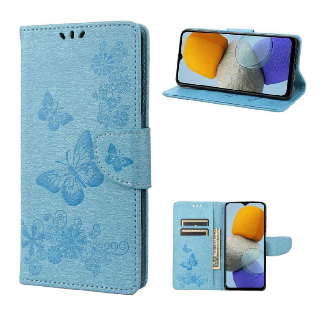 Leren Hoesje voor Samsung Galaxy M23 5G Met Ketting Thong Vlinders