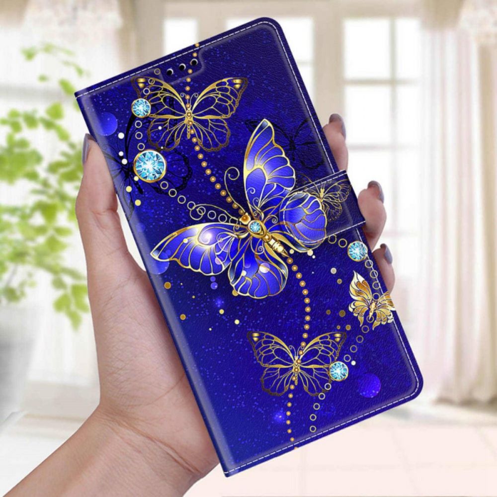 Leren Hoesje voor Samsung Galaxy M23 5G Met Ketting Thong Vlinders Fan