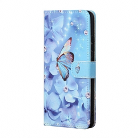 Leren Hoesje voor Samsung Galaxy M23 5G Met Ketting Vlinders Met Diamanten Band