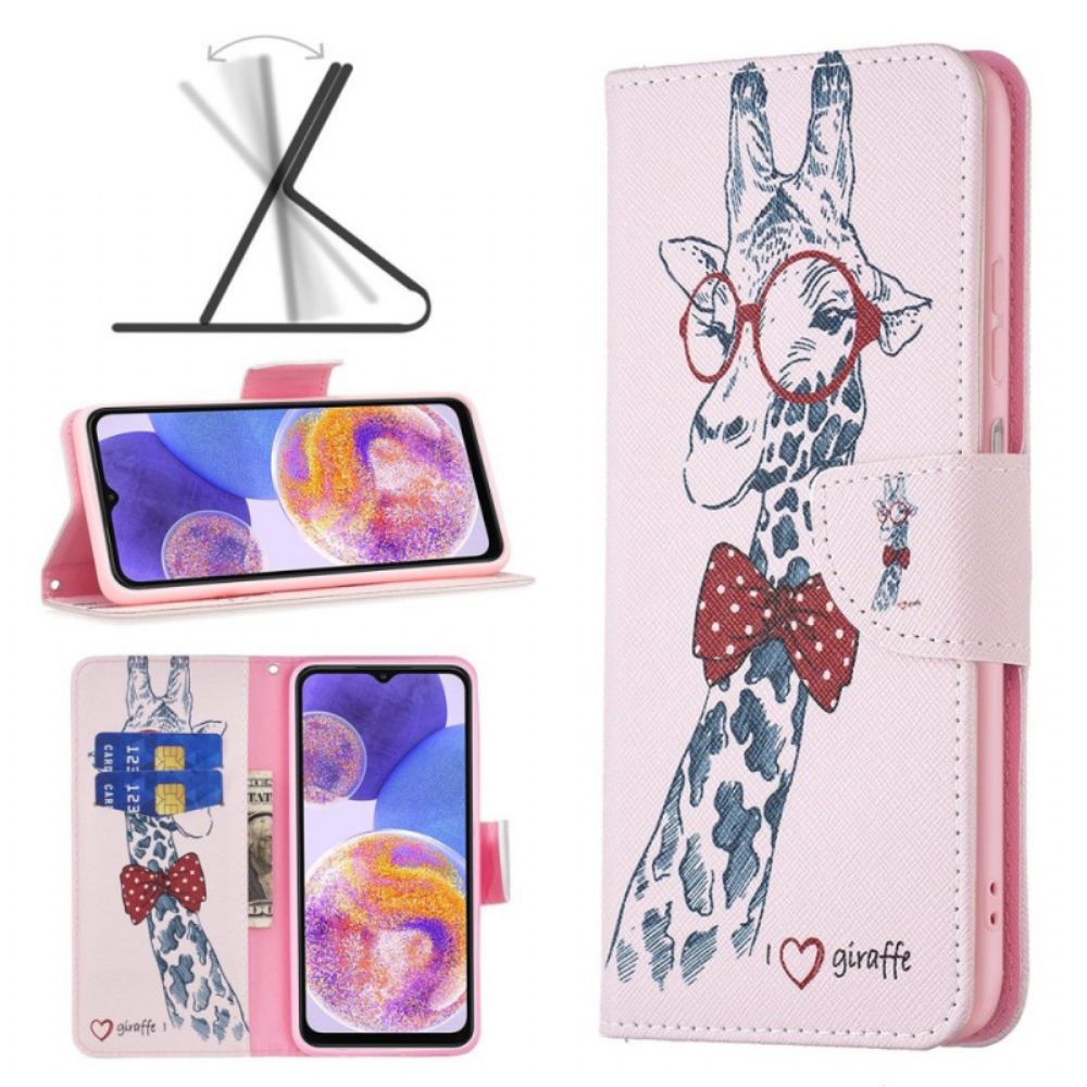 Leren Hoesje voor Samsung Galaxy M23 5G Nerdy Giraf