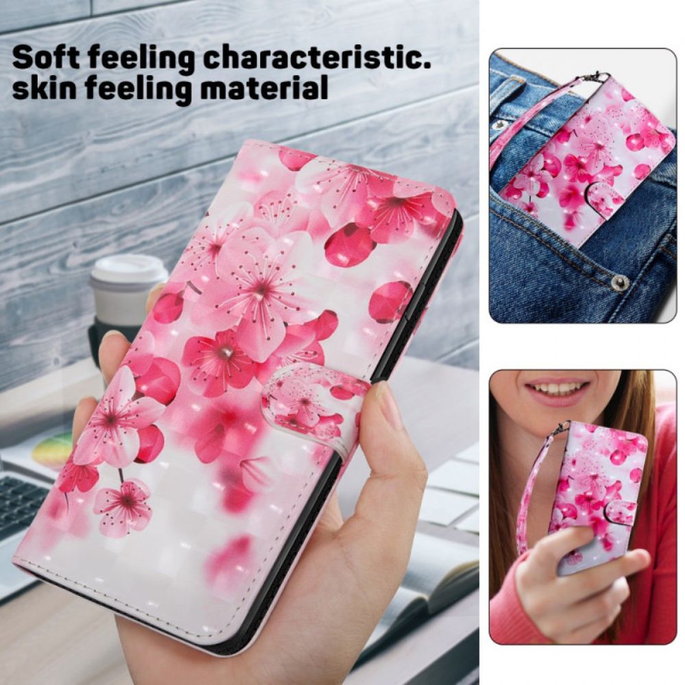 Bescherming Hoesje Samsung Galaxy A15 Rode Bloemen Met Riem