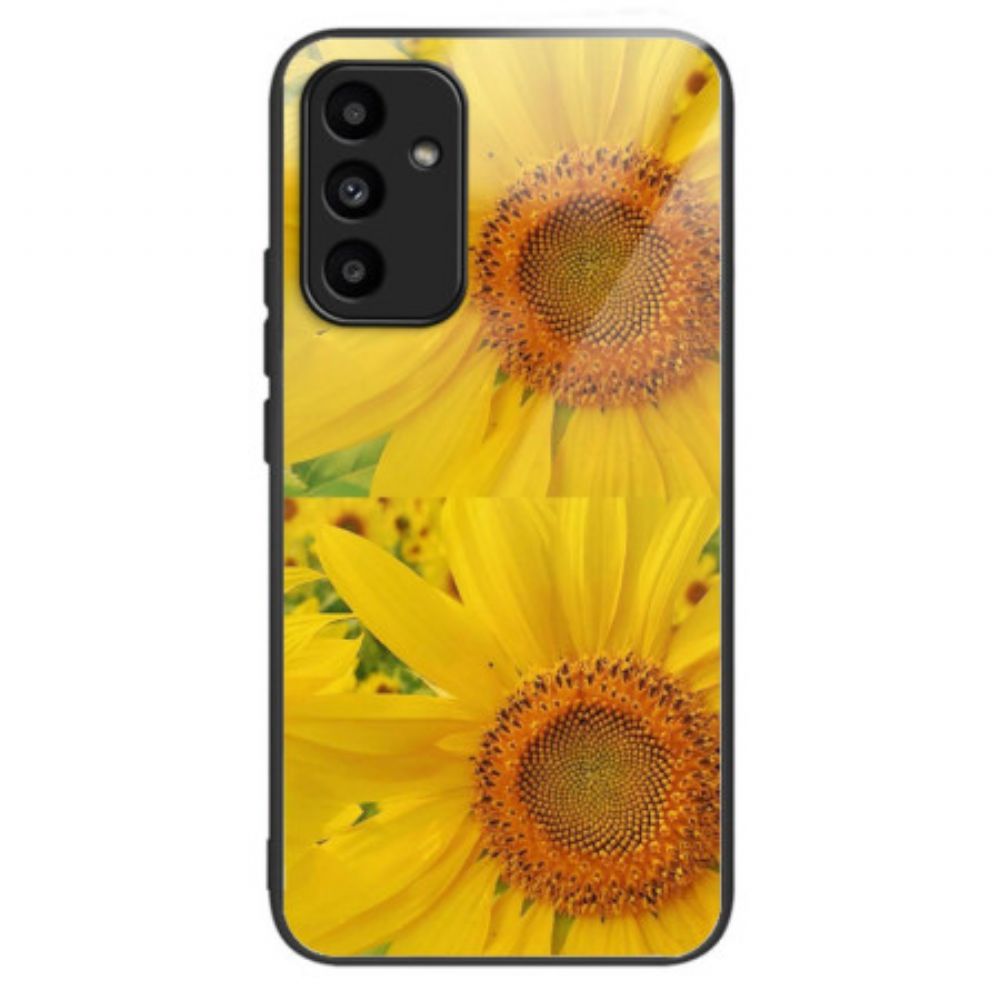 Cover Hoesje Samsung Galaxy A15 Telefoonhoesje Zonnebloemen Van Gehard Glas