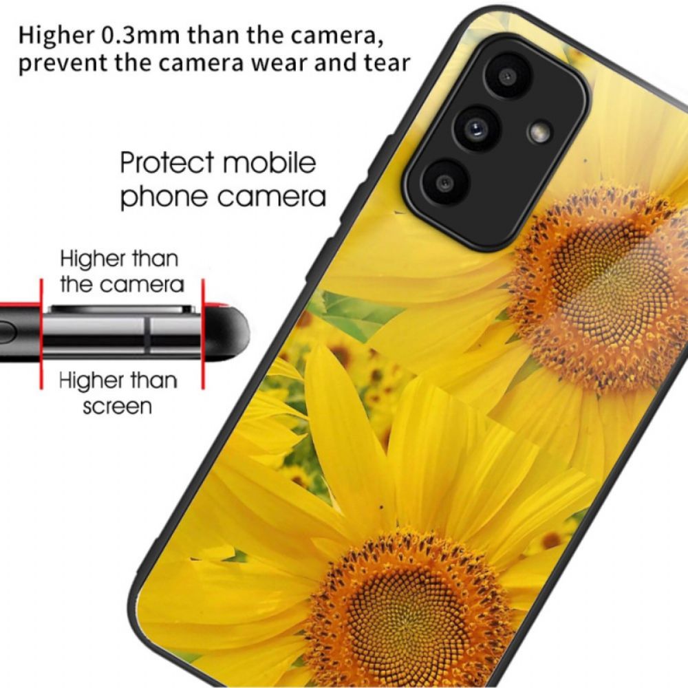 Cover Hoesje Samsung Galaxy A15 Telefoonhoesje Zonnebloemen Van Gehard Glas