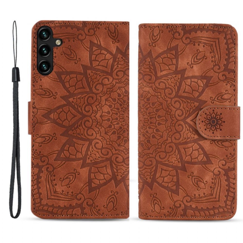 Flip Case Leren Samsung Galaxy A15 Bedrukte Mandala Met Bandje