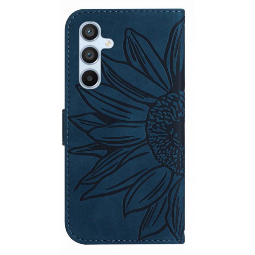 Flip Case Leren Samsung Galaxy A15 Zonnebloem Met Riempje