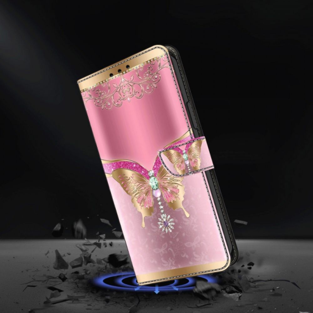 Folio-hoesje Samsung Galaxy A15 Roze En Gouden Vlinder